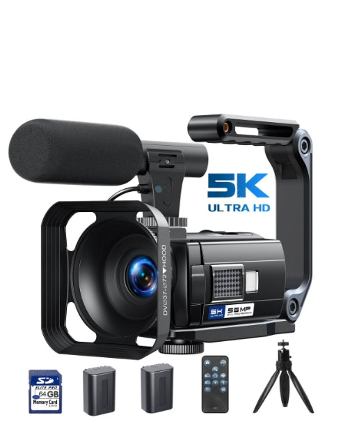 US: AC12, 5K 56MP Camcorder Video Cameras Vlogging Camera with with 64GB SD Card for Youtube