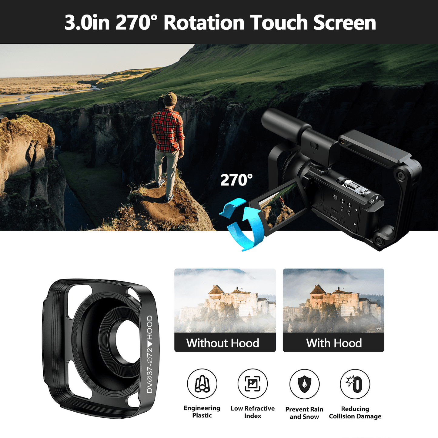 Campark AC12 5K 25FPS Video Camera 56MP Photo 3”Touch Screen Digital Camcorder