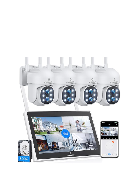 JP: SC37XAHAJP, 【防犯カメラ 屋外 ソーラー モニター付き】 CAMCAMP 監視カメラ ソーラー 4台セット 工事不要 400万画素 500G HDD内蔵 遠隔監視専用ソフト 双方向通話 発光威嚇 カラー暗視 動体検知 工事不要 IP66防水防塵 (10倍ハイブリッドズーム 防犯カメラ 屋外)