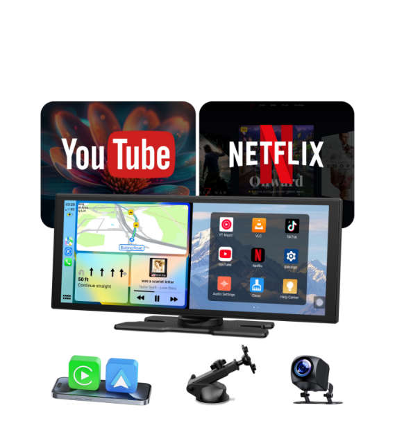 FR: RC29XBXDXX,10,25 Pouces Wireless Carplay Android Auto Display avec YouTube/Netflix & 2.4G/5G Dual-Band WIFI avec Caméra Arrière 720P