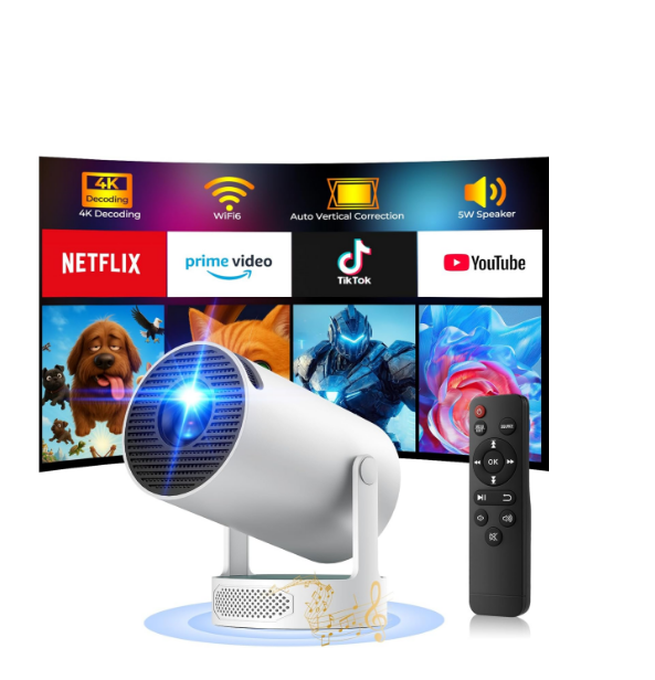 US: PR08,Mini Projector with WiFi and Bluetooth, 4K Projector with 5W Soundbase Speaker, Portable Projector of 270° Rotation Automatic Vertical Keystone Correction, 300 ANSI Lumens Halloween Projector Outdoor