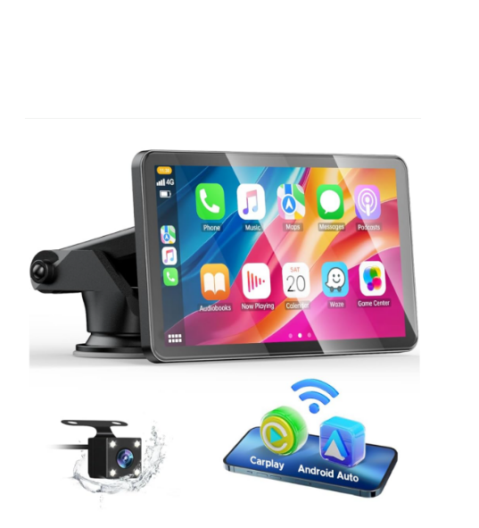 UK: RC08DAXAXX,7 inch Carplay Screen with Backup Camera, Car Stereo for Apple Carplay Android Auto Wireless, Mirror Link, Live Navigation, Siri G00gle Voice Assistant, Touchscreen, Bluetooth 5.0, AUX, FM