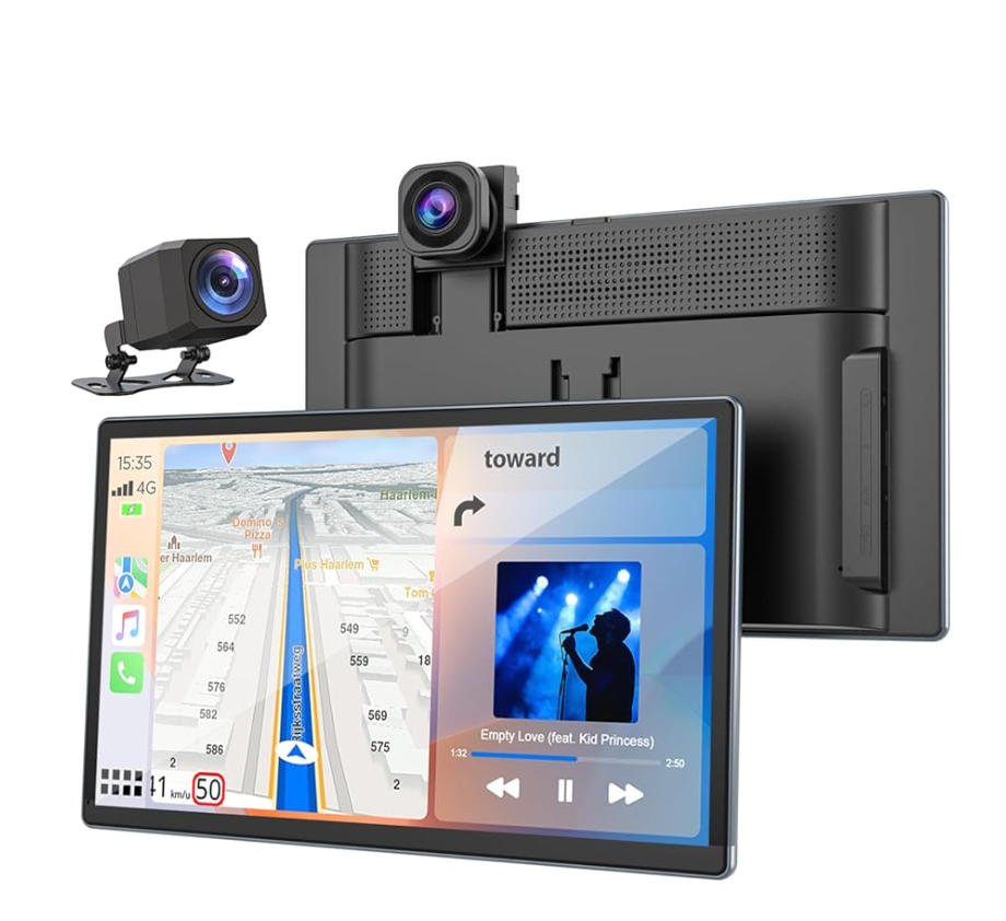 DE: RC13BDXAXX,9 Zoll Wireless Carplay Display fürs Auto mit Dashcam Vorne Hinten 4K+1080P mit Navigation Sprachsteuerung Mirror Link FM 64G TF