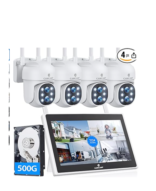 US: SC37-1T4-923, Wireless Security Camera System, 10.1 "LCD Monitor, 10x Zoom Dual Lens with Full Color Night Vision, Motion Detection, 500GB Expandable Hard Drive, and 10 Channel NVR Security Camera Monitor.