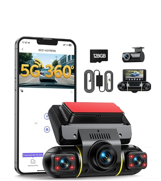 US: DC21BAXXXX,360 Degree View 4 Channel Dash Cam Front and Rear 5G WiFi Wireless Dash Cameras Night Vision G-Sensor Parking Monitor Dash Camera for Cars Front and Inside 128G SD Card Included
