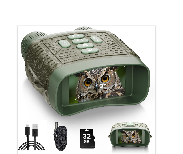 US: NV01XAXXXX, Night Vision Goggles, 4K Night Vision Binoculars, 3'' HD Screen & 10X Digital Zoom, 5000mAh Battery and 32GB TF Card, 1500FT Viewing Range for Camping