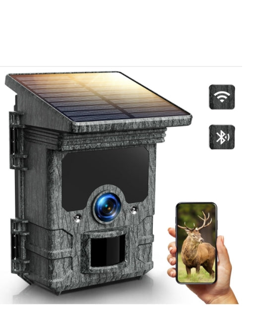 FR: TC02, Camera de Chasse Solaire - 4K UHD 85MP Camera de Chasse WiFi Bluetooth Rechargeable, Caméra Chasse Vision Nocturne Infrarouge Activée par Mouvement Temps de Déclenchement 0,1s Étanche IP66
