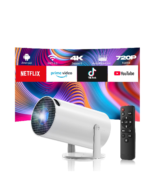 DE: PR06XXXXUK,Mini Beamer 4K mit WiFi6 und Bluetooth5.0, Android11.0 Natives 720p,Tragbarer Beamer klein mit 220°-Dreh,Automatischer Trapezkorrektur, intelligenter Heimkino Projektor für iPhone/PC/Mac/Switch