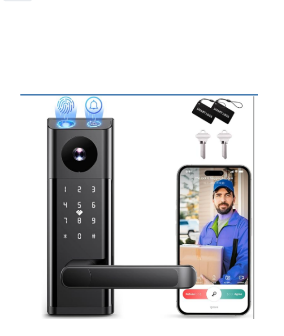 US: WT-US-DL02, Smart Lock with Camera & Doorbell, Built-in WiFi Camera Deadbolt Lock for Front Door, Keyless Entry Door Lock with Handle, Fingerprint, Keypad Code, App Control, Auto Lock