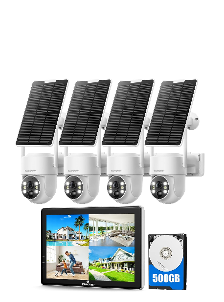 US: SC43AAHXUS, Solar Security Cameras Wireless Outdoor with 10" Monitor, 10CH NVR 2K Solar Home Security Camera System with 360° Color Night Vision,2-Way Audio,500GB Local Storage,No Monthly Fee,No Need WiFi