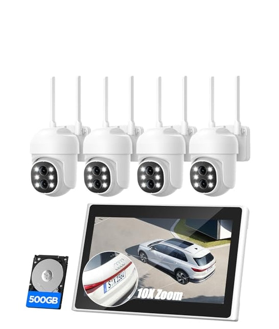 US: SC37, CAMCAMP Wireless Security Camera System, 10.1 "LCD Monitor, 10x Zoom Dual Lens with Full Color Night Vision, Motion Detection, 500GB Expandable Hard Drive, and 10 Channel NVR Security Camera Monitor.