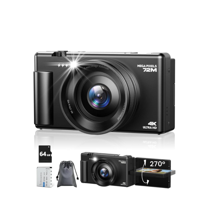 US: AC18AAXXXX, 4K Digital Camera for Photography, 72MP Autofocus Vlogging Cameras for YouTube with 64GB SD Card and Battery, 18X Digital Zoom 2.8" 270° Flip Screen Compact Travel Camera for Teens