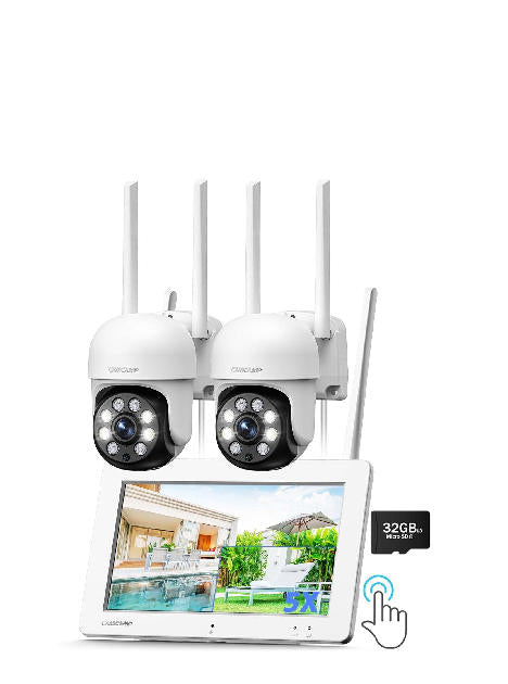 CA: SC26, 3MP Wireless Security Camera System with Monitor, PTZ Cameras Plug-in Plug, 4K NVR w/ 7" Touchscreen & 32GB Local Storage