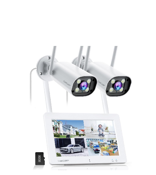US: SC27AXHUS,Wireless Security Camera System with 7" Touchscreen Monitor & 2PCS 2K Wired Outdoor Security Camera, Plug-in Power, Color Night Vision, 2 Way Audio, Motion Detection, 32GB SD Card Included