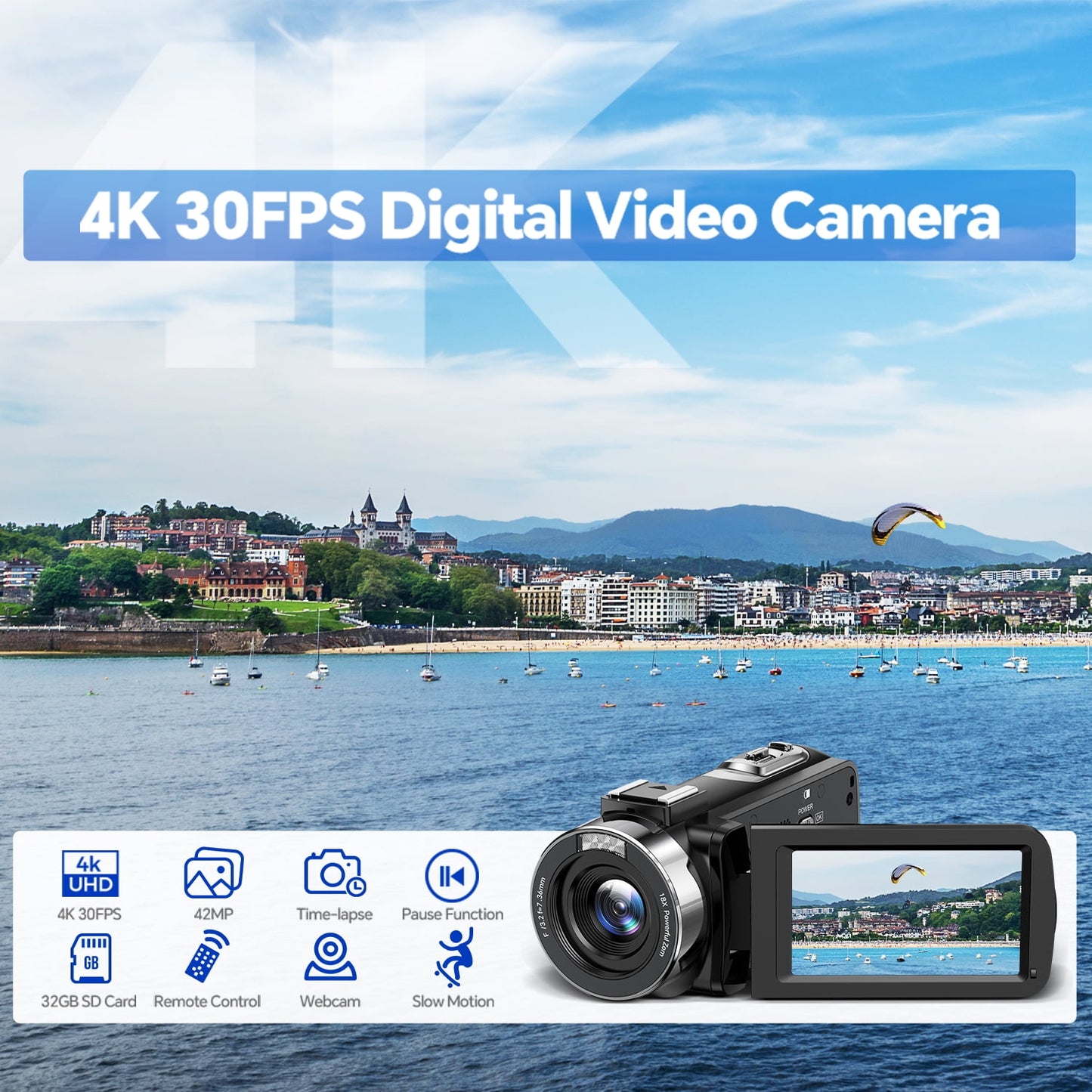 Campark AC13 4K 30FPS Video Camera 42MP Photo 3” 270° Screen Digital Camcorder