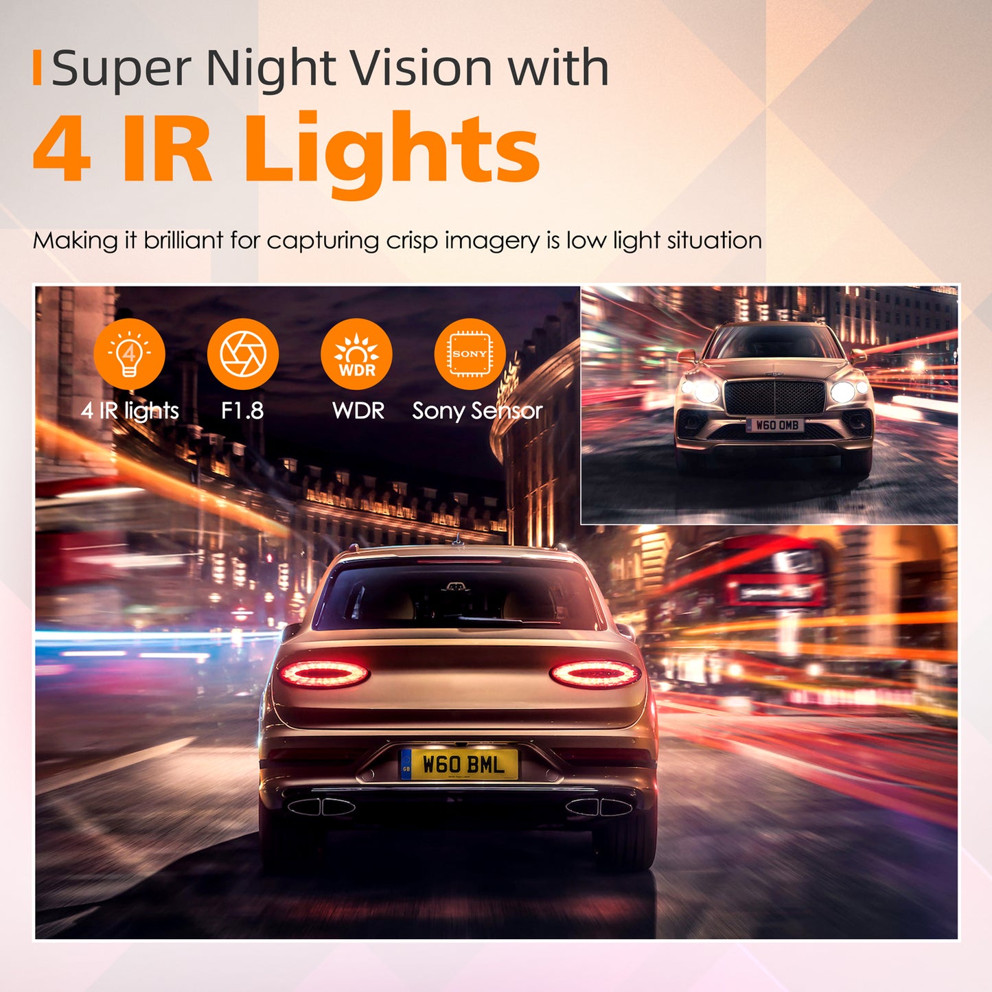 TOGUARD 4K Car Camera GPS Speed 3 Channel Dash Camera Front and Rear Inside 2K+1080P+2K IR Night Vision,170° Wide Angle, WDR, Emergency Lock, Parking Monitor