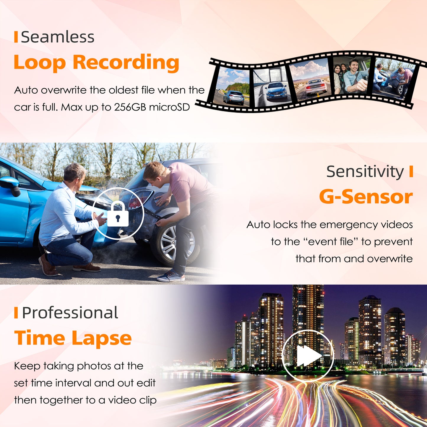 TOGUARD 4K Car Camera GPS Speed 3 Channel Dash Camera Front and Rear Inside 2K+1080P+2K IR Night Vision,170° Wide Angle, WDR, Emergency Lock, Parking Monitor