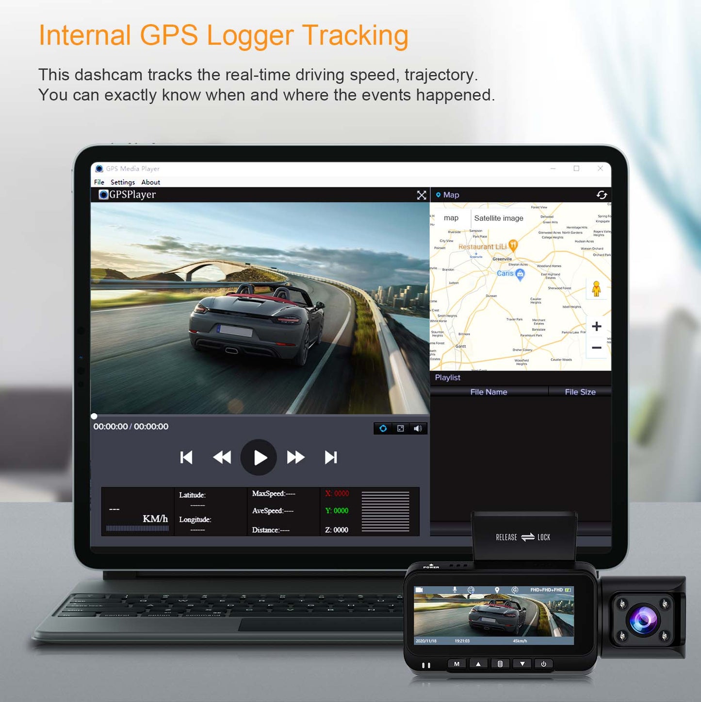 TOGUARD 4K Car Camera GPS Speed 3 Channel Dash Camera Front and Rear Inside 2K+1080P+2K IR Night Vision,170° Wide Angle, WDR, Emergency Lock, Parking Monitor