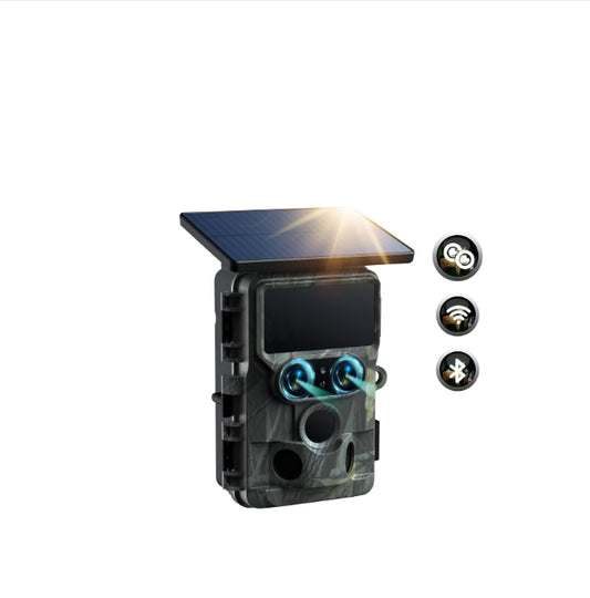 FR: TC22, Camera de Chasse Solaire Double Objectif, 4K 60MP Caméra de Chasse WiFi Bluetooth Starlight Vision Nocturne, Caméra Chasse IR Activée par Mouvement IP66 Étanche pour Surveillance de la Faune