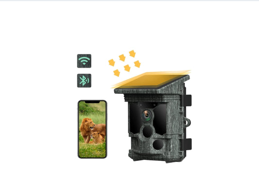 AU: TC08, Trail Camera Solar Powered 46MP 4K 30FPS, WiFi Bluetooth Game Camera with 120°Wide-Angle Motion with Night Vision 0.1s Trigger Time IP66 Waterproof