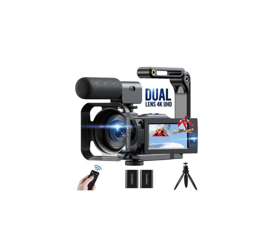 DE: AC09, 4K Videokamera Camcorder Doppellinse 56MP WiFi IR Nachtsicht Vlogging Kamera für YouTube 16X Digital Zoom 3-Zoll Touchscreen Recorder Kamera mit Mikrofon, 2 Batterien,Fernbedienung