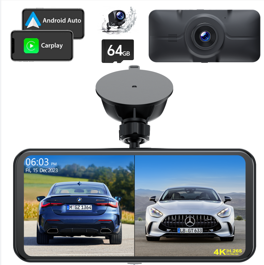 FR: RC11,Dashcam Voiture Avant Arriere 4K avec Apple Carplay sans fil –  giveaway666