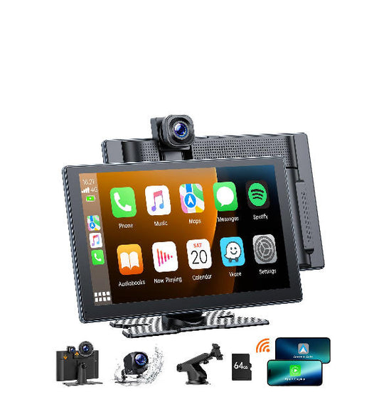 UK: RC13BDXAXX,9 Inch Portable Car Audio Receiver with 4K Dash Cam, 1080P Rear Camera