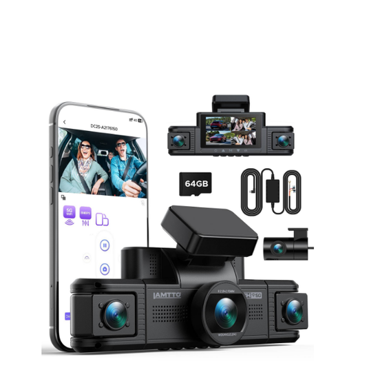 US: [Only for Walmart] DC25XBXLXX,4 Channel Dash Cam 360° Car Camera, Dashcam Front Rear Inside for Car with 3'' Screen, 5G Wifi & APP, Parking Mode, 64GB SD Card & Hardwire Kit