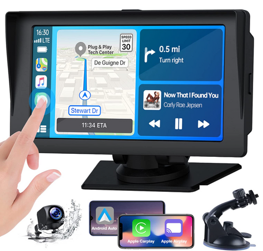 CA: RC04B,2023 Newest 7 Inch Wireless Apple Car Play, Android Auto, Apple Airplay with Backup Camera, Portable Car Stereo Radio with Bluetooth 5.0, GPS Navigation, Carplay Touch Screen, Siri, Calling, AUX/FM