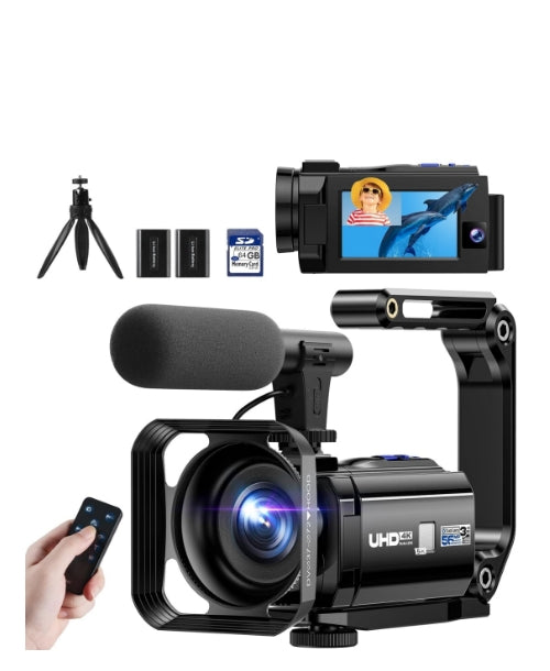 DE: AC09DXXXXX, Videokamera 5K 56MP Camcorder Doppelobjektiv WiFi 16X Digitalzoom 3" Touchscreen Vlogging Kamera für YouTube IR Nachtsicht Camera mit 2 Batterien,64GB Karte,Mikrofon,Gegenlichtblende,Fernbedienung
