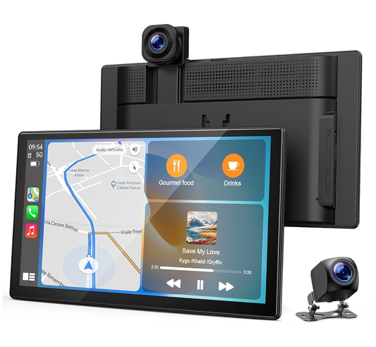 US: RC13BCXAXX-T, Topexplore 9-Inch Wireless CarPlay Screen with 4K+1080P Dash Cam | auto brightness, Siri & Google Assistant, reverse assist, 4 audio modes, AirPlay& Android Cast for commutes and easier trips