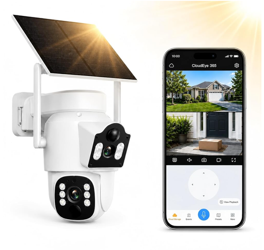US: BC1123,Solar Security Cameras Wireless Outdoor, Dual-Lens Security Camera System, Multi-Angle Monitoring, 360°PTZ, 2K Color Night Vision,2-Way Audio, 0 Monthly Fee, 2.4 & 5GHz WiFi
