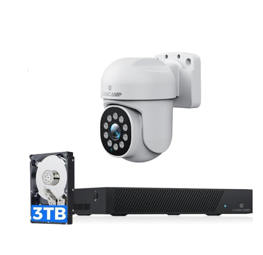 DE: SC36XB, CAMCAMP 4K Überwachungskamera Aussen Set, 5MP Schwenkbar PTZ Dome Kamera, PoE Überwachungskamera Set Aussen,8CH 3TB HDD NVR, 2-Wege-Audio, Ton- und Licht Warnung,Bewegungsverfolgung