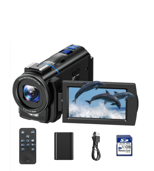 ES: AC11AAXXXX, Cámara de vídeo 4K Videocamara con Zoom Digital 16X visión Nocturna, Webcam, Pantalla táctil giratoria de 3" y 270°, Camcorder Video Camera vlog con Tarjeta SD de 32 GB, Remoto, luz de Relleno