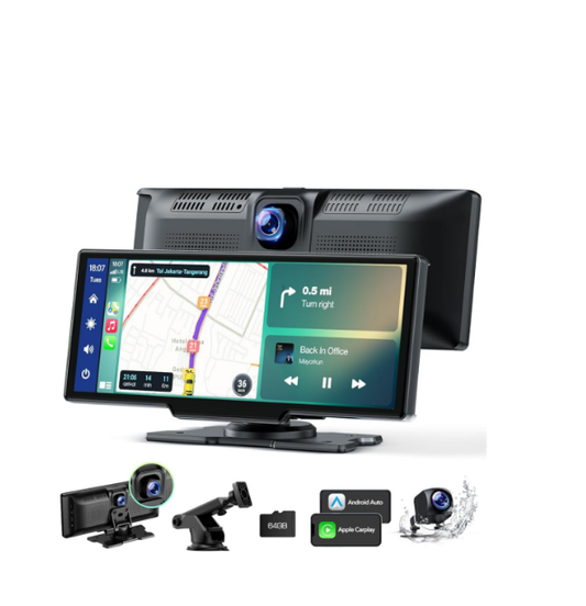 US: RC06CDXAXX-T, 9.26'' Carplay Screen for Car with 2.5K Dash Cam and 1080P Backup Camera Portable Wireless Android Auto Screen GPS Navigation Mirror Link Voice Control Hands-Free for iOS 11+ Android 11+