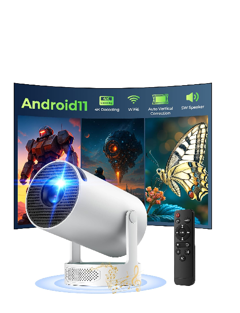 UK: PR08XXXEU, Mini Projector with WiFi and Bluetooth, Portable Movie Projector with 360° Rotatable, 4K 1080P HD Supported, 180 ANSI Lumens, Auto Keystone Correction, 30"-150" Screen Video Projector
