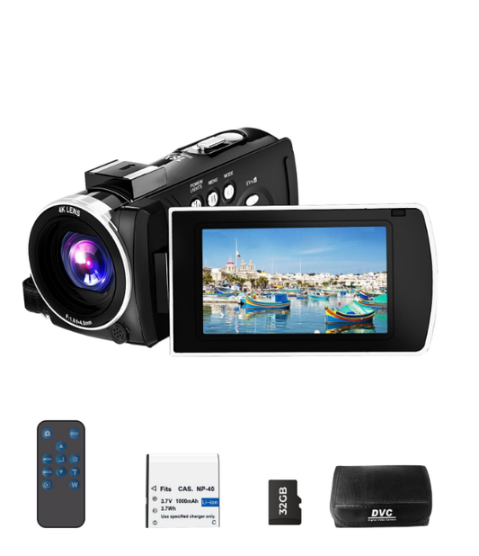 US: AC22XAXXXX, Video Camera 4K 64MP Camcorder, 18X Digital Zoom Vlogging Camera Youtuber, 3”270°Rotation Screen Travel Camcorders Compact with Battery & 32GB Card, Remote Control