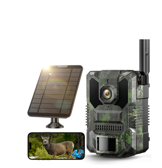 DE: TC36A,  4G LTE Solar Wildkamera mit SIM Karte, 2,5K HD Wildkamera mit Handyübertragung App, Wildtierkamera mit Nachtsicht Bewegungsmelder No Glow Infrarot 940nm 0,1s Auslösezeit IP66 Wasserdicht