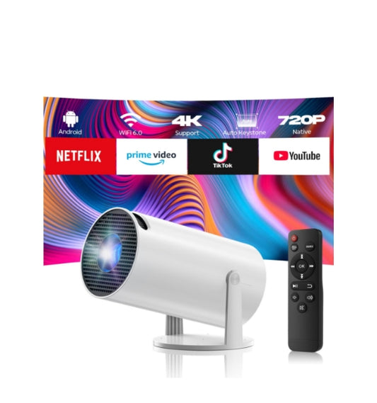 UK: PR06, Mini Projector with WiFi and Bluetooth, 720P Native Portable Projectors Support 4K, Automatic Keystone Correction 220° Rotation Android 11.0 Smart Projector, Phone Projectors for Bedroom Home Cinema