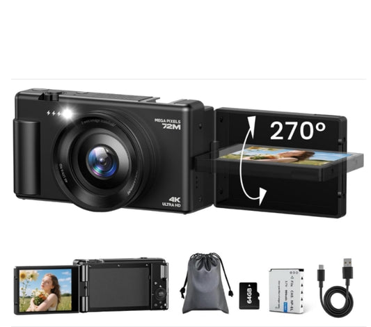 US: AC18AA, 4K Digital Camera for Photography, 72MP Autofocus Vlogging Cameras for YouTube with 64GB SD Card