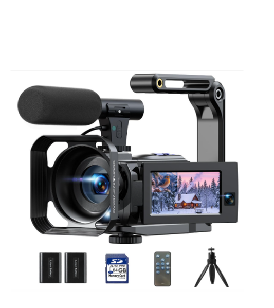 US: AC09DXXXXX,Camcorder Video Camera 5K, Dual Lens Vlogging Camera for YouTube, 3” 270° Rotatable Touchscreen WiFi 56MP Night Vision Cam Corder with 64GB SD Card, Microphone, Tripod, Stabilizer, Remote, Batteries
