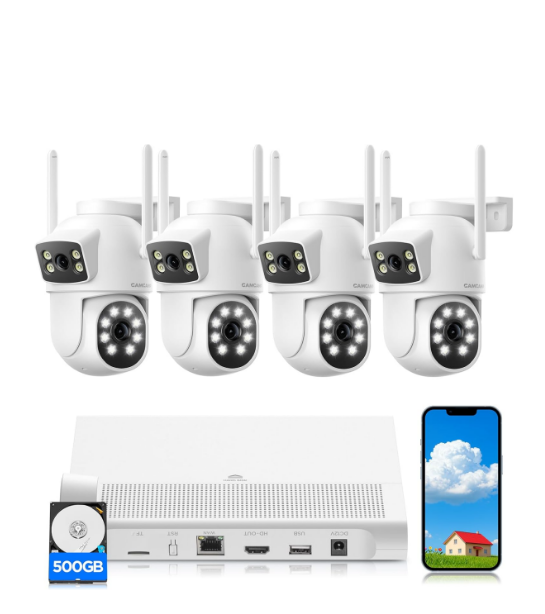 US: SC48XAHXUS,  4MP Dual Lens Home Security Camera System Wireless, Security Cameras Wireless Outdoor 24/7 Record, Auto Tracking, 5G & 2.4G WiFi, Night Vision, 2-Way Audio, 360° PTZ, 10CH 4K NVR 500GB No Subscription
