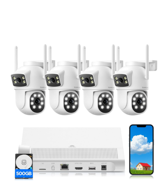 US: SC48XAHXUS,  4MP Dual Lens Home Security Camera System Wireless, Security Cameras Wireless Outdoor 24/7 Record, Auto Tracking, 5G & 2.4G WiFi, Night Vision, 2-Way Audio, 360° PTZ, 10CH 4K NVR 500GB No Subscription