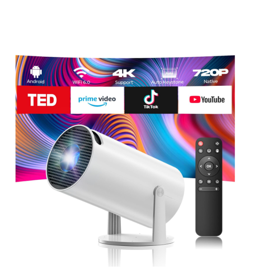 UK: PR06XXXXUK, Mini Projector with WiFi and Bluetooth, Portable Projectors Support 4K with Automatic Keystone Correction 220° Rotation Outdoor Projectors, Smart projector for Bedroom Home Cinema