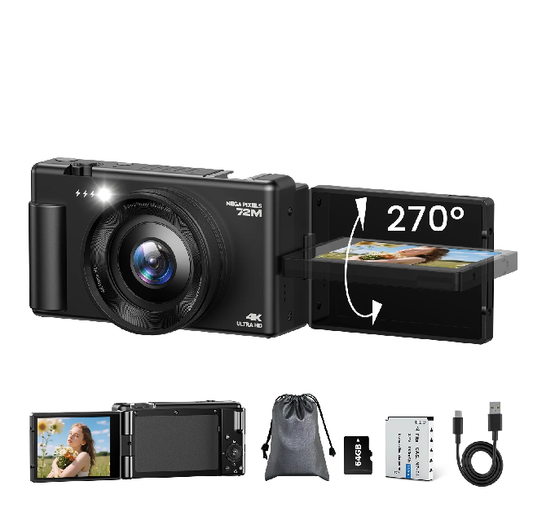 US: [Only for Walmart] AC18AA,  72MP Digital Camera 4K Video with 18x Zoom, 64GB Card for Beginners