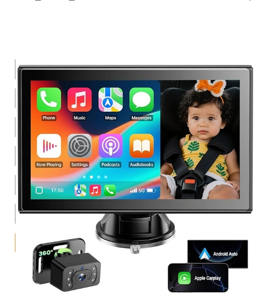 US: RC27XXXDXX, Baby Car Camera for Backseat - 7" HD Car Baby Monitor with CarPlay & Android Auto