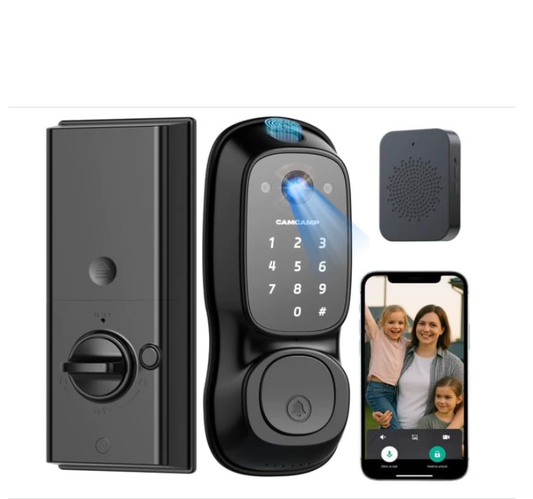 US: DL03-US-825,Smart Lock with Camera,6-in-1 Fingerprint keyless Entry Door Lock with Video Doorbell Built-in Wi-Fi Smart Deadbolt for Front Door,Two-Way Audio,App Control,Auto Locking,IP66Waterproof