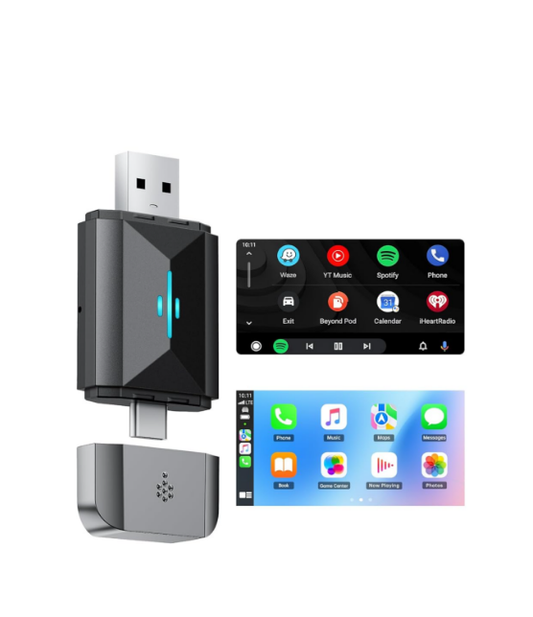 JP: RC22XXXDXX, 2 in 1 CarPlay&Android Auto ワイヤレス アダプター 5.0Bluetooth& 5G WiFi搭載 カープレイ無線化 デュアルコア搭載 フラグ＆プレイ 自動接続 カープレイワイヤレストングル 有線CarPlayをワイヤレス化になり 安定性高い 有線のカープレイ/アンドロイド オート搭載車両に対応 USB-Type A&Type C付き