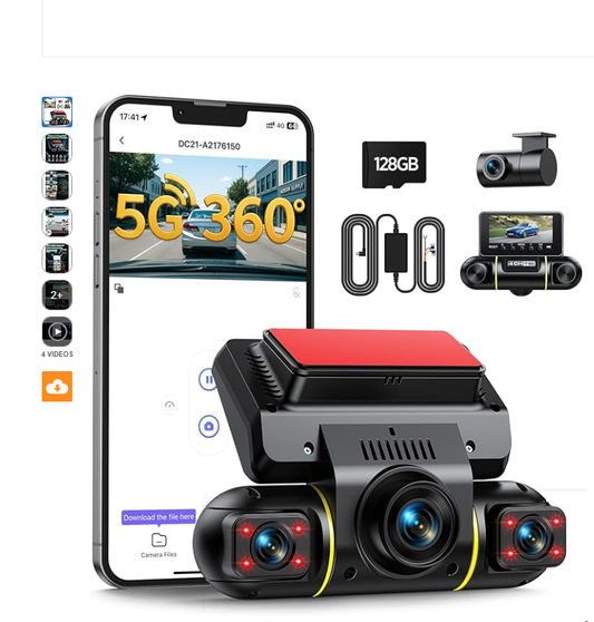 US: DC21BAXXXX,  DashCam 4 Canales Dash CAM 360 Grados Camara Coche grabadora Monitor de Aparcamiento Visión Nocturna IR Tarjeta 128GB Kit de Cableado Gratis