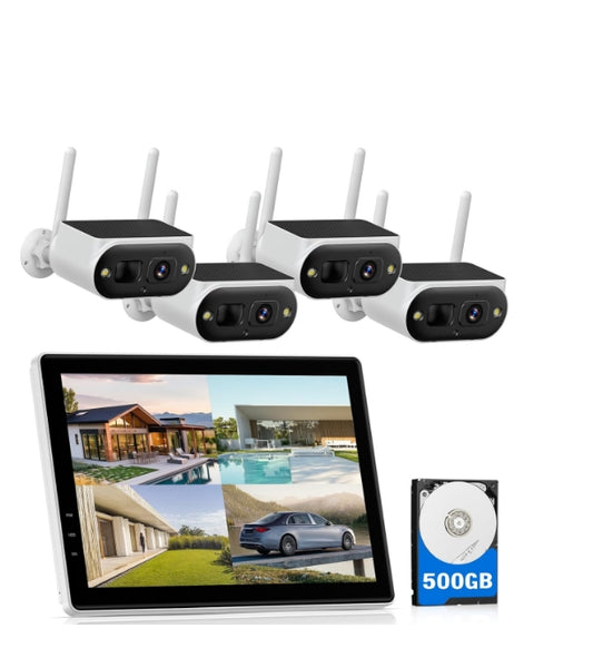 US: SC50, Solar Security Camera System Wireless Outdoor with 10" IPS Monitor & 500GB HDD, 4MP Solar Cameras for Home Security, 10CH Expandable, PIR Human Detection, 2-Way Audio, 0 Monthly Fee